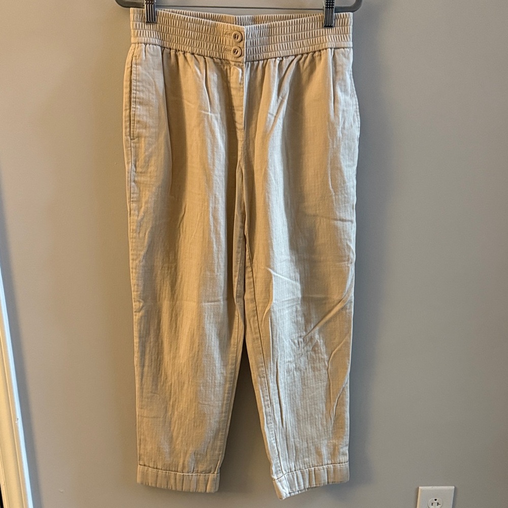 LOFT Women's Cream Straight Leg Linen Pants